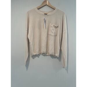 NEW Roxy Casual Ribbed Long Sleeve Boat Neck Viscose Shirt Cream Size Small JL